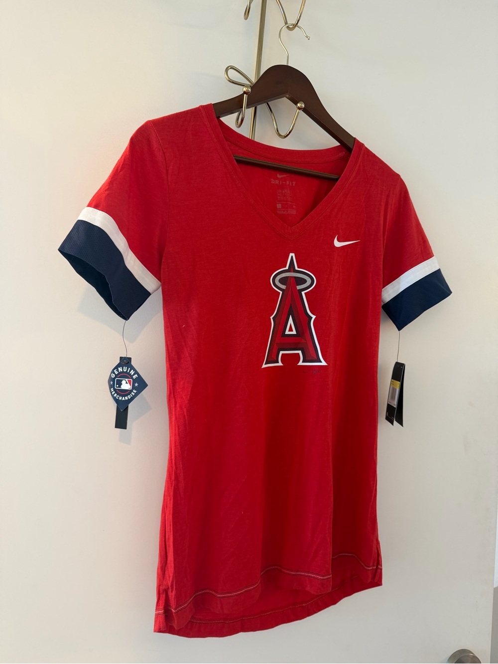 New Nike Los Angeles Angels Red V-Neck Tee